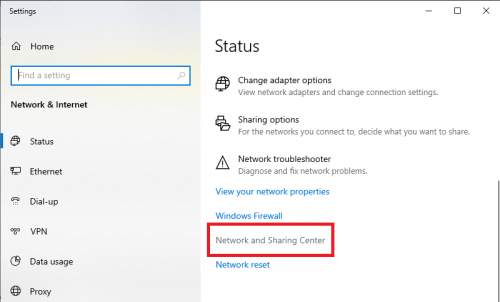 Network and Sharing Center trên Windows