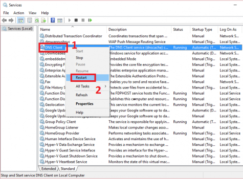 khởi động lại dịch vụ DNS