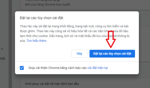 Khôi phục cài đặt gốc trình duyệt Chrome