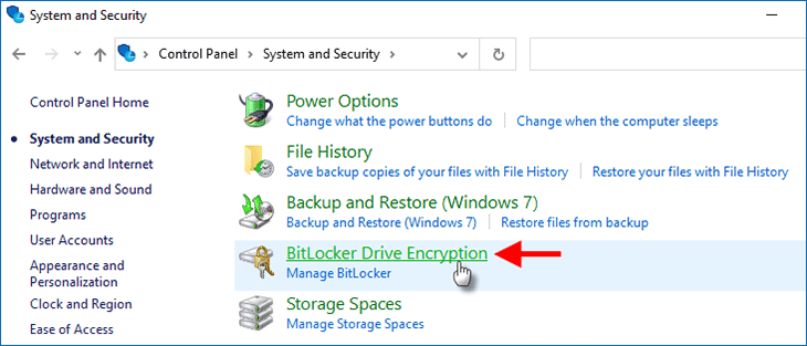 nhấp vào Mã hóa ổ đĩa BitLocker