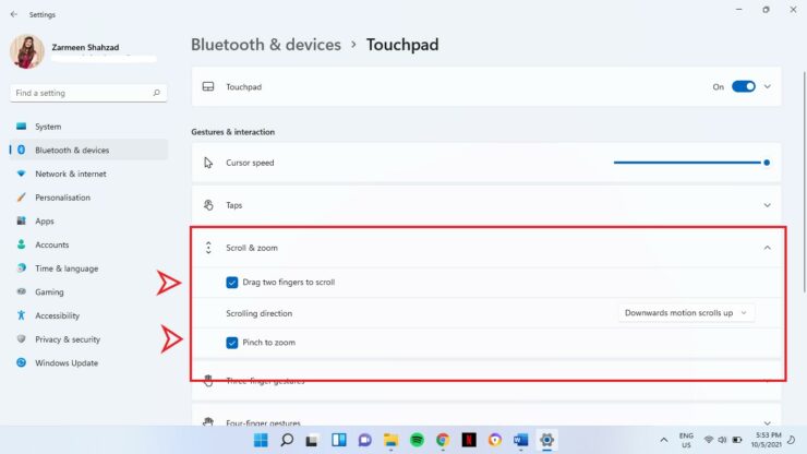 Disable Touchpad Gestures Windows 11