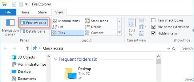 disable preview pane