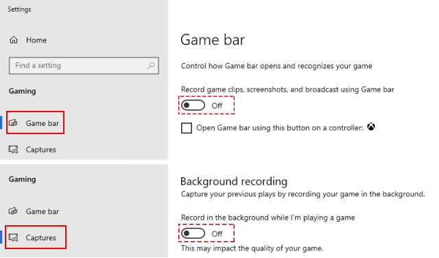 Disable the Game Bar and Background Recording