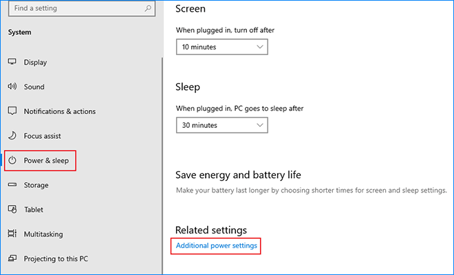 Additional power settings