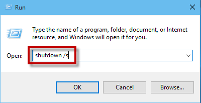 type shutdown command in Run box