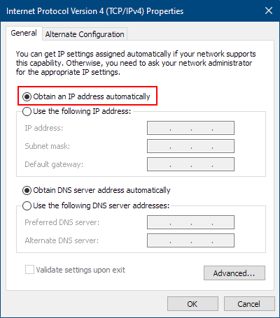 Obtain an IP address automatically