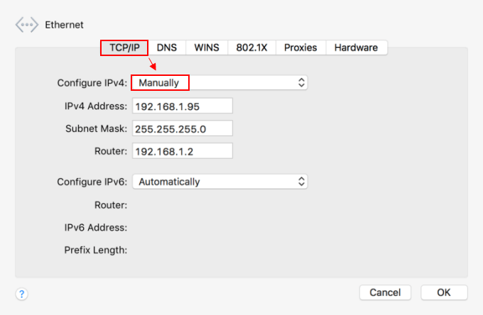 Manually configure IP address